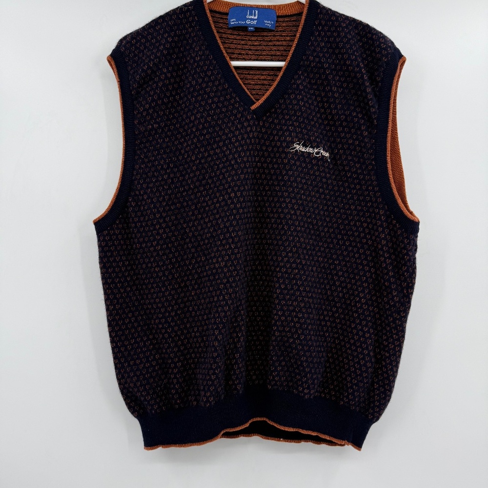 Dunhill Golf Sweater Vest Men XXL Blue Brown Merino Wool Pullover Knit Preppy